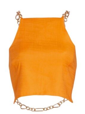 Cult Gaia Joey Chain Strap Cropped Open Back Top Orange XS
